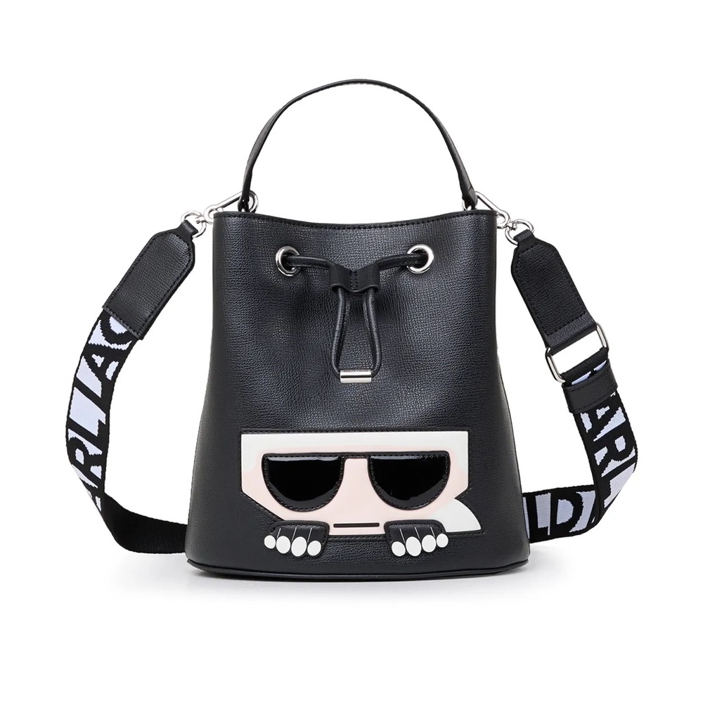 MAYBELLE LOGO STRAP CROSSBODY BUCKET BAG